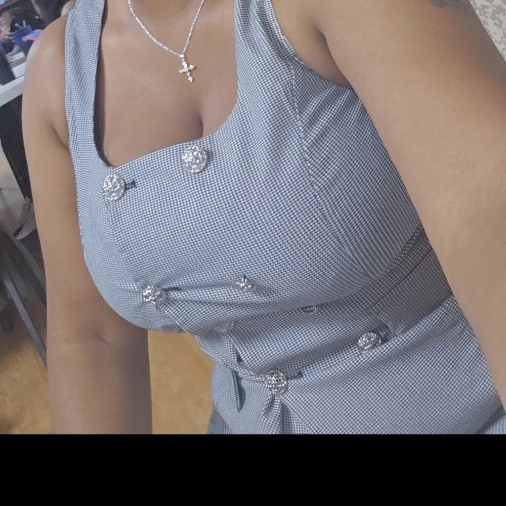 Fashion Nova Black and Gray High-Waisted Pantsuit with Peplum Detail - Picture 3 of 3